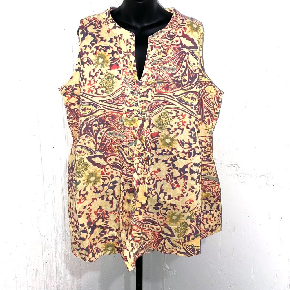 Collections Etc Cream and Paisley Tank Blouse Size XXL
